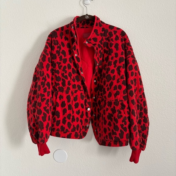Blank NYC Women's Size Medium Red Quilted Cheetah-Print Jacket - Picture 2 of 5